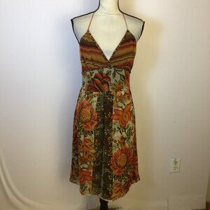 Vintage Y2K Arden B 100% Silk Fairy Dress Sz M Womans Floral Halter Neck Sequin